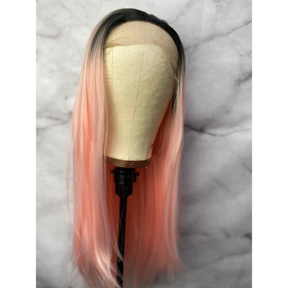 Pastel Pink Black Root Lace Wig